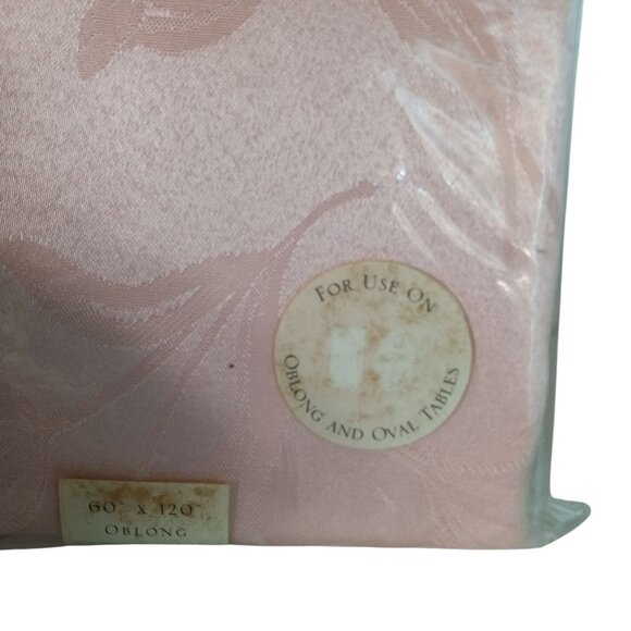 Spring Tulips Damask Tablecloth 60" X 120" Oblong Pink Seats 10-12 NEW Vintage - Picture 6 of 9